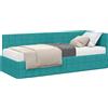 vidaXL Struttura letto angolare con materasso e testiera, 2 pezzi, colore turchese, rivestimento in velluto