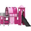 vidaXL Letto a castello per bambini, struttura nera e rosa, dimensioni 100 x 190 cm, metallo
