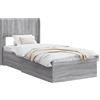 vidaXL Letto matrimoniale con contenitore e testiera, colore Sonoma grigio, dimensioni 75 x 190 cm