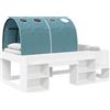 vidaXL Letto a castello con tenda, 3 posti, bianco e azzurro chiaro, realizzato in legno composito