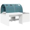 vidaXL Letto a castello con tenda, 3 posti, bianco e azzurro chiaro, realizzato in legno composito