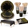 Nkaiso Stoviglie Per Feste, 141 Pezzi Oro Nero Set Compleanno Bambina Include Piatti Carta Usa e Getta Bicchieri Tovaglioli per Matrimoni Anniversari Decorazioni Festa -20 Ospiti