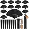 SWAWIS 60 Pezzi Nero Ventilatore in Tessuto, Ventaglio Pieghevoli con 60 Sacchetti di Organza e Biglietti di Ringraziamento, Ventagli di Bambù Colore Solido per Matrimoni Decorazioni Battesimo DIY