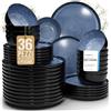 PURE LIVING INTERIOR DESIGN Servizio Piatti Ibiza in Ceramica per 12 Persone, 36 Pezzi Set Piatti Moderni Compatibile con Lavastoviglie e Microonde - Piatti Nero Tiefblau - Set da Tavola e Cucina di Pure Living