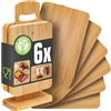 DuneDesign Tagliere per la colazione con supporto, set da 6 pezzi, 22 x 15 cm, con supporto, tagliere in legno, tagliere in bambù, tagliere in legno con supporto