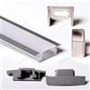 Aftertech® 3metri 2507 25x7mm PROFILO ALLUMINIO DA INCASSO STRISCE STRIP LED BARRA RIGIDA 3MT + COVER OPACA