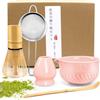 EOPUOZS 5 pezzi Matcha Kit, Set da tè Giapponese Premium, con Frusta Matcha in Bambù Cucchiaio Ciotola e Supporto, Set Matcha per Gli Amanti del tè(Rosa)