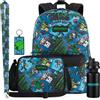 Get Trend Minecraft 5 Pezzi Capiente Grande 46 cm Zaino Ragazzo Set con Borsa Termica Porta Pranzo, Senza BPA Borraccia, Laccetto e Portachiavi (Multi Minecraft)