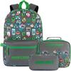 Get Trend Minecraft 3 Pezzi Capiente Zaino Ragazzo Set con Borsa Termica Porta Pranzo e Astuccio 2 Scomparti per la Scuola e il Tempo Libero (Grigio/Verde Minecraft)