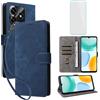 IUQXU Cover per Honor X5C Plus/X5C 4G Libro con Pellicola Vetro Temperato [Blocco RFID] Antiurto Supporto Custodia in Pelle Portafoglio per Honor X5C+ HonorX5C Plus HonorX5C+ Blu