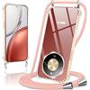 Coiwxmoi Cover per Honor Magic 8 Lite con Cordino,Trasparente Custodia con Laccio Tracolla Corda Catena Cinghia,Ultra Morbido Silicone TPU Antiurto Case per Honor Magic 8 Lite, Oro Rosa