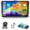 Motorsi 4+ 64G Carplay Autoradio per VW Golf 5 6 Polo Skoda Tiguan Touran Passat con Android Auto, con GPS Navi, WiFi, Type-C, EQ, AI DSP, SWC, Bluetooth,Canbus,Schermo Diviso+Telecamera