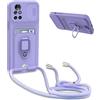 Beajew Custodia con Regolabile Collana per Samsung Galaxy S22 Plus, Slot Schede [360°Magnetica Anello Supporto] [Protezione Fotocamera] Cordino Collana Necklace Silicone Case- Viola
