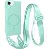 FMPCUON FNPCUON Cover Magnetica con Cordino per iPhone 16E Compatibile con MagSafe,Ricarica Wireless, Placcatura Disegno Custodia con Collana Laccio Tracolla Regolabile Case.Menta verde