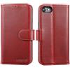 Lensun Custodia per iPhone SE 2022/SE 2020, iPhone 7/iPhone 8 Cover Vera Pelle [RFID Blocking] Libro con Portafoglio Chiusura Magnetico Custodie Cuoio per iPhone 7/8/SE 3/2-Vino Rosso