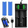 SKJJM 2 Pezzi 2200mAh Batterie 3.7V Ricaricabili, Batteria Agli Ioni di Litio da 3,7 V con Caricabatterie a 2 Slot, per Fotocamera, Piccolo Ventilatore, LED Lampada Frontale, Luci Solari