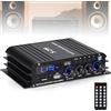 GBKDQQ Amplificatore a 4 canali, amplificatore di potenza audio 1600 W, Bluetooth 5.0, 40 Wx4 con USB/Microfono/FM con telecomando, amplificatore Hi-Fi integrato per la casa o la tua auto