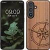 kwmobile Custodia Compatibile con Samsung Galaxy S26 Plus Cover - Back Case in Legno con Bumper in Silicone TPU - Bussola Vintage Marrone Scuro