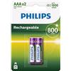 Philips, Pile ricaricabili NiMh AAA Micro, 800 mAh, 2 pz.