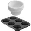 Zenker Set Muffin & Cupcakes Zenker: Pirottini Bianchi in Carta Alimentare per Muffin Ø5cm, Conf.30pz e Stampo per muffin a 6 impronte Ø7cm, Linea Black Metallic in Carbon Steel con Rivestimento Antiaderente