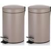 kela Secchio per cosmetici marrone 3 l, pattumiera a pedale in metallo per bagno, pattumiera da bagno con secchio interno e manici per il trasporto, MONACO, marrone cashmere opaco (Confezione da 2)