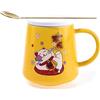 lachineuse - Tazza Gatto Maneki Neko 250 ml - Tazza gialla in porcellana con coperchio e cucchiaio - Tazza giapponese originale per tè e caffè - Gatto giapponese Kawaii Lucky Cat - Idea regalo