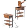 FurnitureR 2 comodini industriali vintage, scatola portaoggetti e vassoio pieghevole, tavolo da notte con stazione di ricarica, 2 prese e 2 USB, grande ripiano aperto a 2 livelli, 60 x 30 x 60 cm
