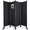 VOUNOT® Separe Divisorio Interno a 4 Pannelli con Ruote, Paravento Pieghevole Autoportante Privacy per Salotto, Camera da Letto e Ufficio, 228 x 30 x 171 cm, Antracite