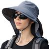 Tumnea Cappello da sole a tesa larga da donna,cappello da sole con patta per il collo,cappello estivo con protezione UV, cappello da pescatore con foro per coda di cavallo, sottogola per l'estate all'aperto