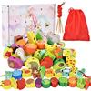 DealKits Montessori - Gioco da infilare a partire dai 2 anni, giocattolo educativo in legno, 42 perline di legno da infilare, animali, frutta, verdura, regalo di compleanno per 1-3 bambini