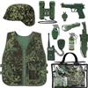 deAO Costume da Soldato per Bambini, Set Travestimento Militare Mimetica con Elmetto, Binocolo, Pistola Giocattolo, Granate Giocattolo, Accessori per Soldato Militare - Set per Gioco di Ruolo, 3 Anni+