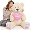 MorisMos 130cm Orso Peluche Gigante con Love, XXL Beige Orsacchiotto di Peluche Grande Morbido Orsetto Pupazzo Regalo per Bambino Fidanzata Compleanno San Valentino