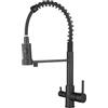 Zeffrary Rubinetto Cucina 3 Vie,rubinetto miscelatore girevole a 360°,Miscelatore per Lavello Con Beccuccio Flessibile, Rubinetto per Lavello Da Cucina per Acqua Fredda e Calda e Filtro (Nero)