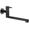 Hefo Rubinetto da cucina, montaggio a parete, solo acqua fredda, rubinetto da parete con beccuccio girevole a 360, lunghezza 35 cm, in acciaio inox nero