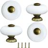 AUXBC Pomelli rotondi in ceramica da 3,3 cm, pomelli in ottone antico e ceramica, pomelli per mobili bianchi, maniglia per cassetti a foro singolo, per cassetti, armadi, cassettiere, armadi, porte