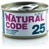 Generico Natural Code Umido Gatto Adult gusto POLLO e SARDINE, Numero 25, alimento completo in SFILACCETTI per gatti adulti di tutte le taglie, altamente digeribile | 12 scatolette da 85 grammi l'una.