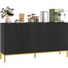 HOMCOM Mobile contenitore a buffet design contemporaneo grafica 2 armadi ante ripiani regolabili in legno nero metallo dorato