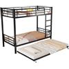 Azkoeesy Letto a castello 3 Posti 90 x 200 + 90 x 190 cm per adulti adolescenti, letto estraibile su ruote resistenti, Struttura in metallo robusta salvaspazio, portata 120kg, Nero