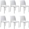 GLOUPIE Set 6 Sedie Volga In Polipropilene Bianco, Impilabili, Dimensioni 54 x 46 x 81 Cm, Peso 3,5 Kg,Per Interno Ed Esterno, Made In Italy, Sedia Impilabile