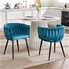 KHISCHMO Set di 2 Sedie da Pranzo in Velluto, con Braccioli e Schienale Intrecciato a Nodo, Design Moderno, per Cucina Soggiorno Camera da Letto Ufficio, Turchese