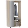 HOMCOM Armadio mobile spogliatoio con tenda armadio a 4 ruote con asta di sospensione e mensole, armadio per camera da letto, 60 x 40 x 128 cm, effetto legno naturale