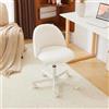 Bonnlo Sedia da ufficio con rotelle, sedia da trucco, sedia da scrivania regolabile in altezza per studio, camera da letto, home office, tessuto Teddy, bianco