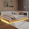 JOOKGBD Letto imbottito singolo 140 x 200, letto per bambini con comodino a LED con porta di ricarica USB, letto per ragazzi, cuscino per bambini, senza materasso, Teddy Velvet (beige + pile Teddy