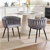 KHISCHMO Set di 2 Sedie da Pranzo in Velluto, con Braccioli e Schienale Intrecciato a Nodo, Design Moderno, per Cucina Soggiorno Camera da Letto Ufficio, Grigio