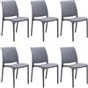 GLOUPIE Set 6 Sedie Volga In Polipropilene Grigio, Impilabili, Dimensioni 54 x 46 x 81 Cm, Peso 3,5 Kg,Per Interno Ed Esterno, Made In Italy, Sedia Impilabile