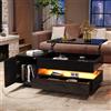 OKMYHOME Tavolino alto 95 x 50 x 34,5 cm, con 1 cassetto e 1 armadio, LED telecomandato, piano alto lucido, nero