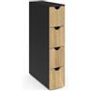 IDMarket - Colonna salvaspazio WILO a 4 cassetti su rotelle in look nero e faggio