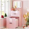 Gurexl Toeletta con Luci e Specchio Pieghevole,3 in 1 Tavolo da Toeletta con 4 Scomparti,Modello D'onda Vanity con Sensore Del Corpo Umano,per Camera da Letto,Stanza Della Ragazza,Rosa Wave