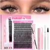FADLASH Kit d'extension de cils DIY - Cils clusters individuels avec eyeliner blanc, dissolvant de colle pour cils clusters et pince à cils (40D-0.07D, 12-18mm, set)