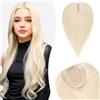 Silk-co Topper Capelli Veri Protesi Clip Extension Donna Base 10x12cm Human Hair Toupee 25cm 35g Middle Parting no Frangia Biondo Platino